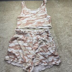 Colsie Camo Print Crop Tank Top & Smocked‎ Shorts Set Women's Size M